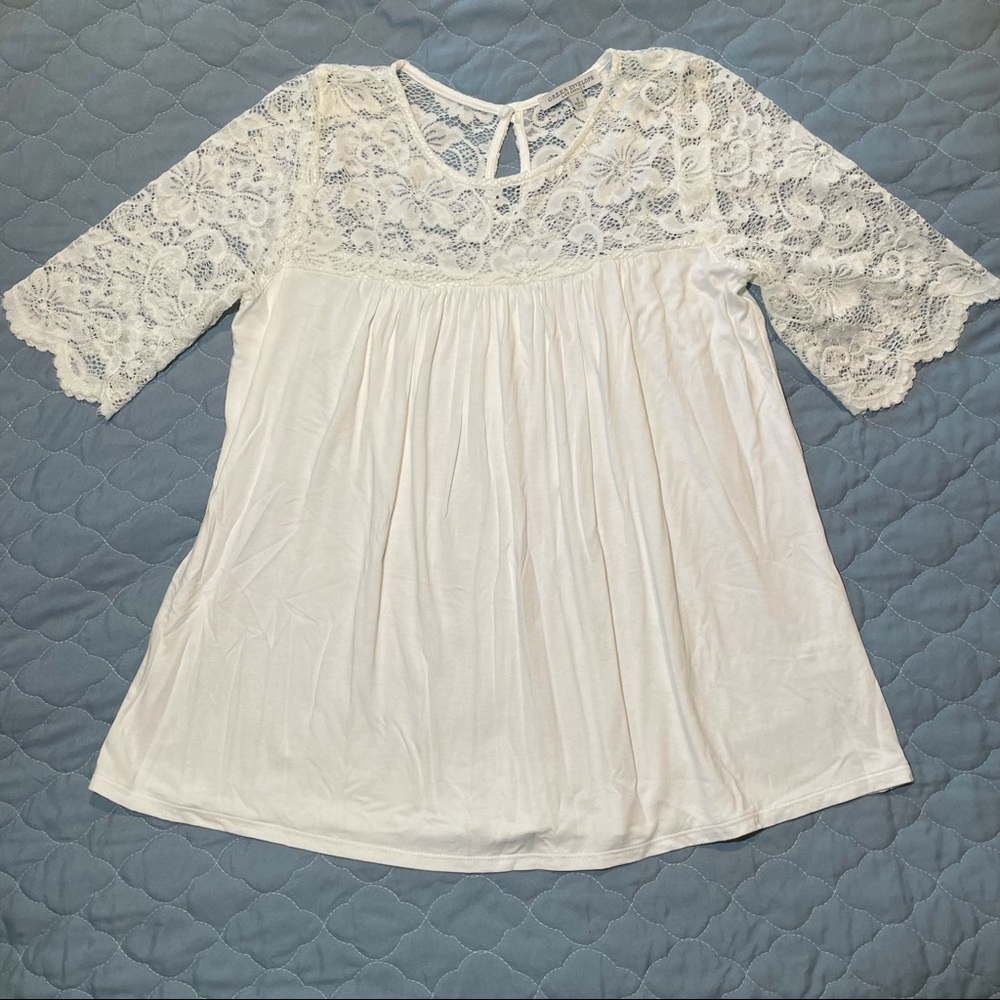 Women’s Green Envelope Lace Yoke Blouse